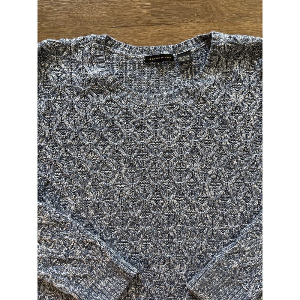 Jeanne Pierre Vintage Pullover Cable Knit Blue/White‎ Cotton Sweater Women Large
